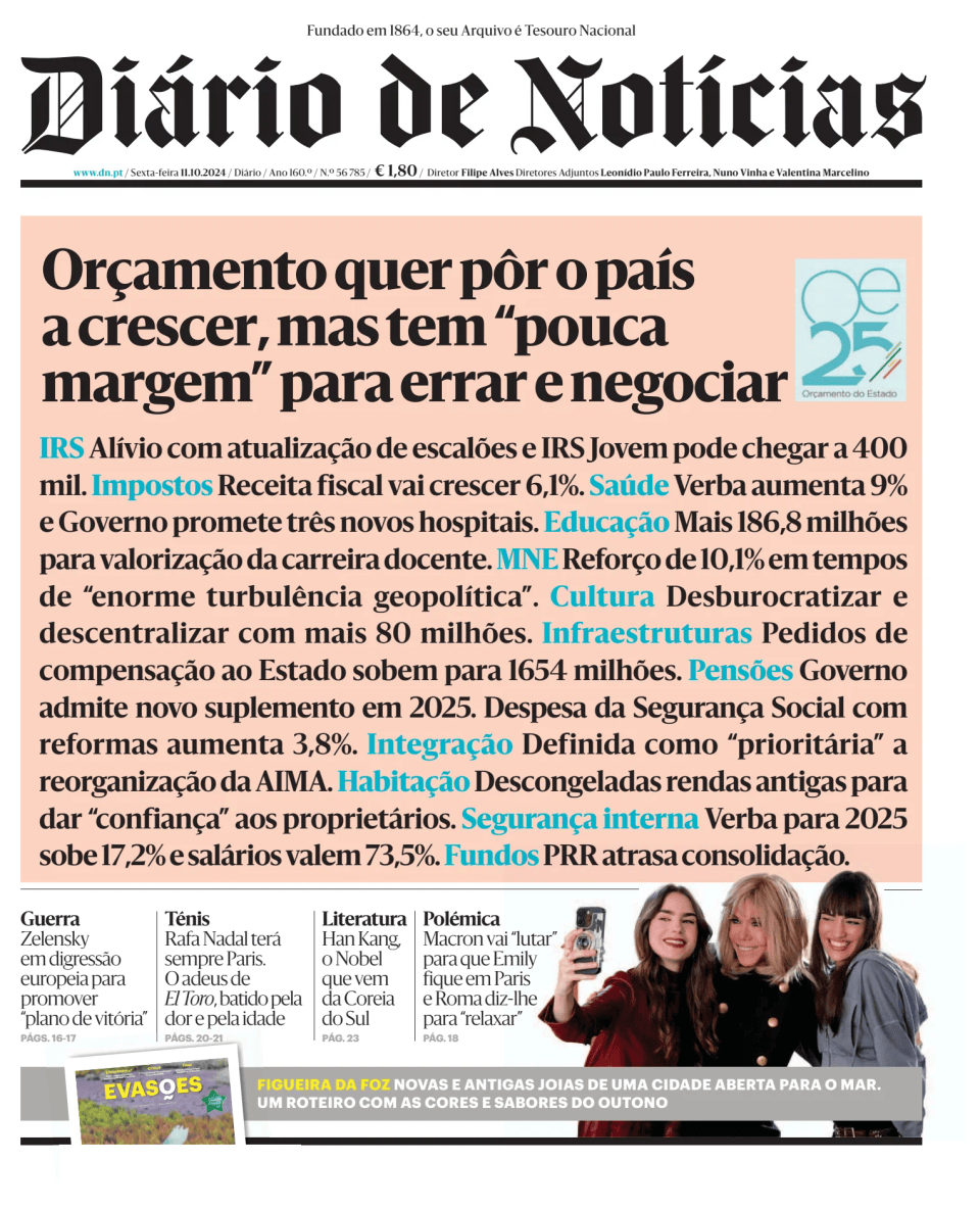 Prima-pagina-Diario de Noticias-edizione-di-oggi-20241011